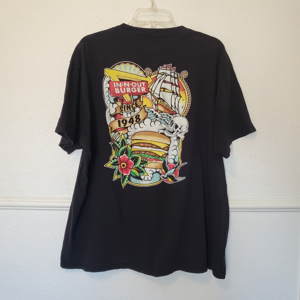 In-N-Out Burger Shirt Mens XXL Black Tattoo Graphic Flying Dutchman Made in USA